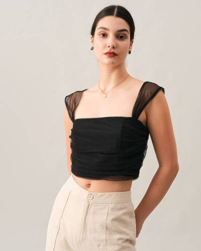 The Ruched Mesh Cropped Tank Top