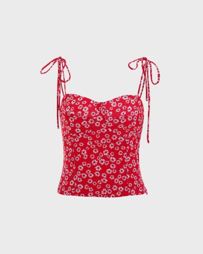 The Floral Print Tie Strap Cami Top