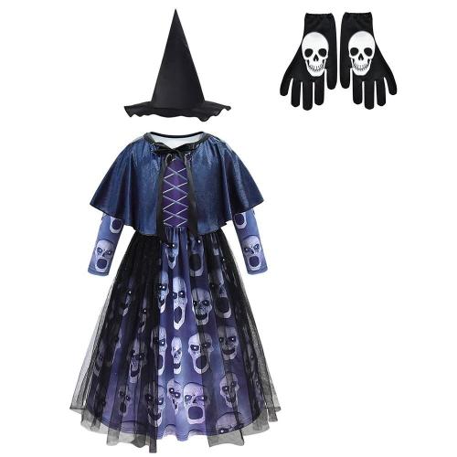 Scary Girls Skull Ghost Cape Dress Child Halloween Costume