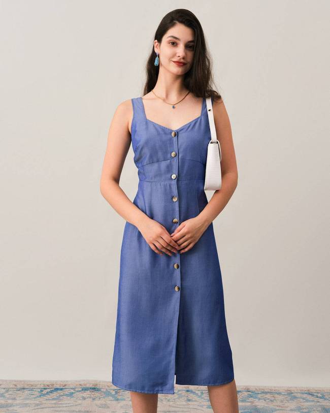 The Solid Button-Up Midi Dress