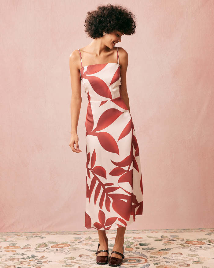 The Leaf Print Sling Midi Dress