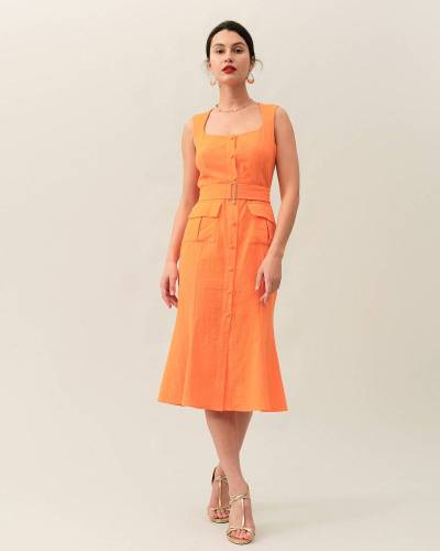 The Solid Button-Up Sleeveless Midi Dress