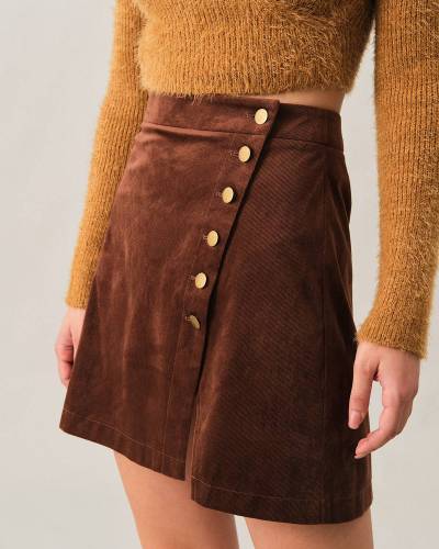 The Solid Button-Up Corduroy Skirt