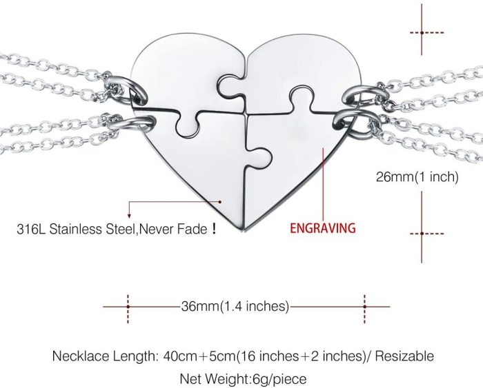 Engraved Names 2-5 Best Friend Family Heart Shaped Matching Necklaces