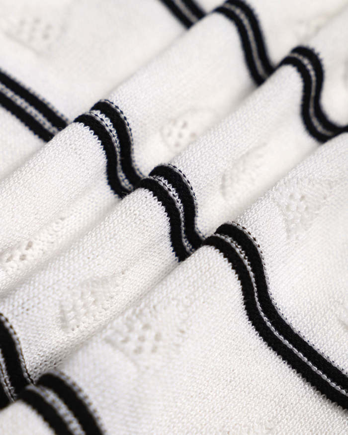 The White Round Neck Striped Pointelle Knit Top
