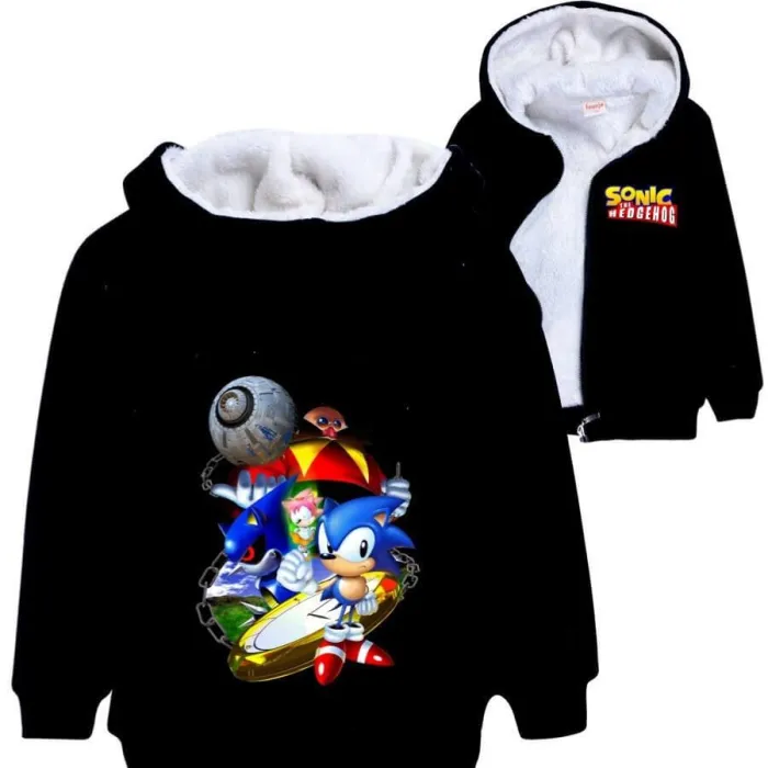 Boys Girls Sonic The Hedgehog Print Cotton Zip Up Lined Hooded Jacket