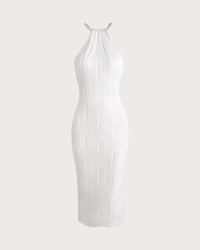 The Water Ripple Textured Pearl Halter Dress