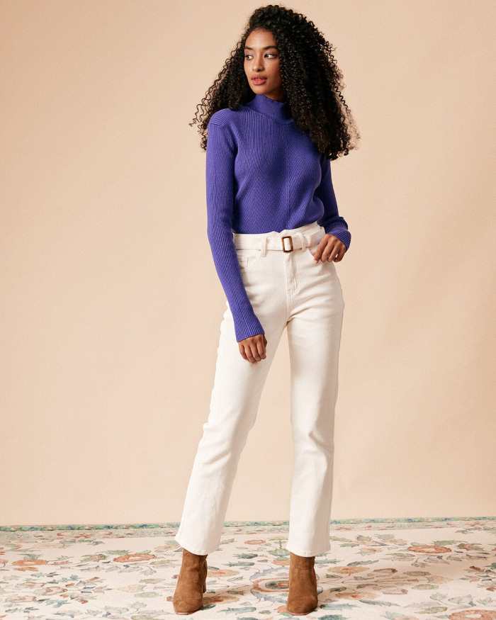 The Solid Mock Neck Slim Fit Knit Top