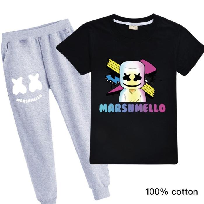 Boys Girls Arrows Dj Marshmello Cotton T Shirt N Grey Sweatpants Suit