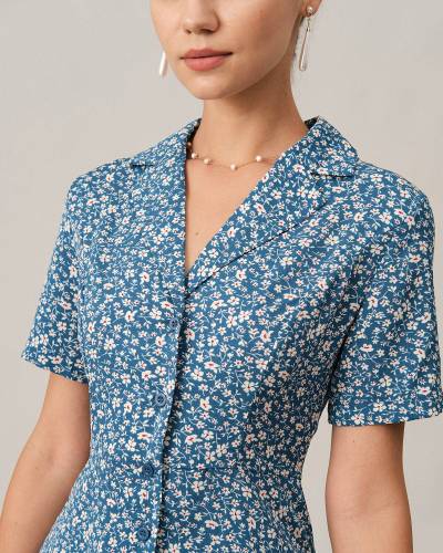 The Button-Up V Neck Midi Dress