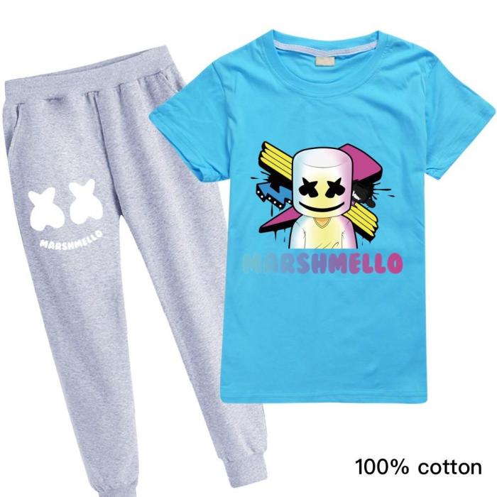 Boys Girls Arrows Dj Marshmello Cotton T Shirt N Grey Sweatpants Suit