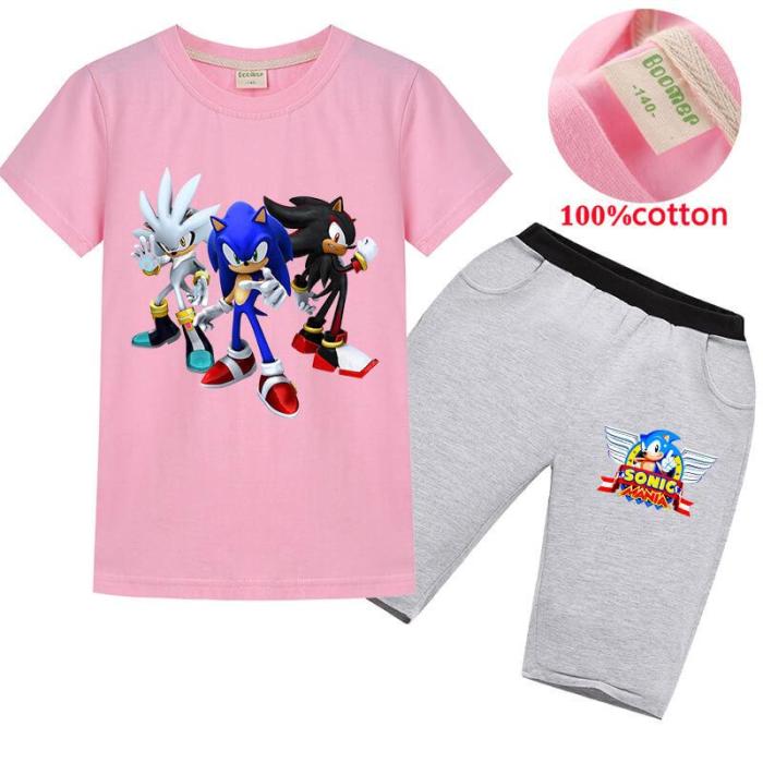 Sonic Mania Print Girls Boys Multi-Color Cotton T Shirt Shorts Outfits