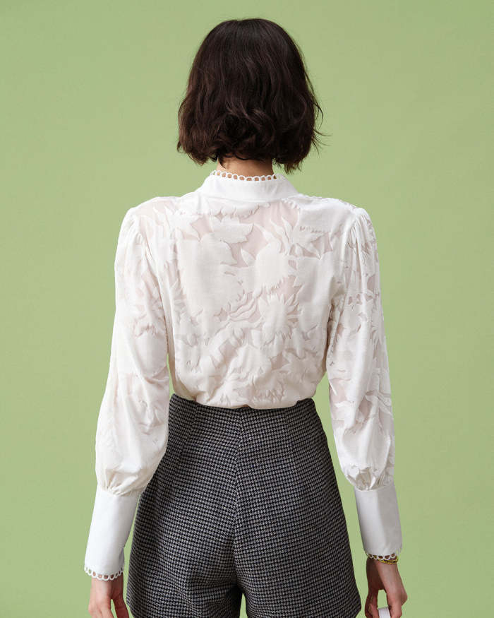 The Solid Lantern Sleeve Floral Blouse