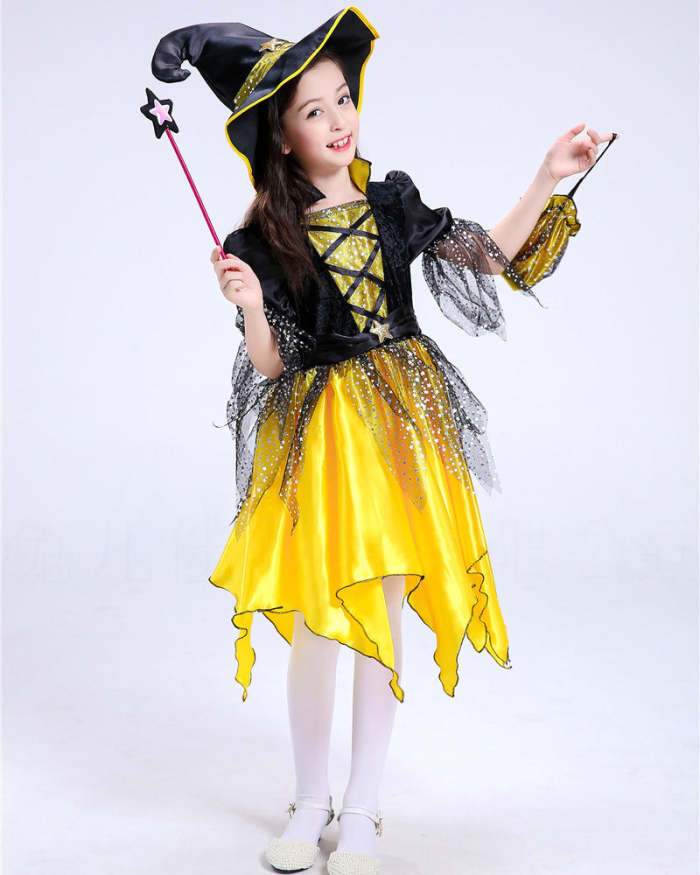 Girls Witch Dress Kids Halloween School Play Cosplay Party Costume