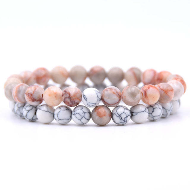 2Pcs/Set Couples 6Mm Bead Stone Distance Bracelet