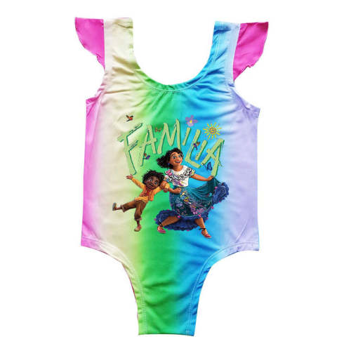 Girls Familia Encanto Antonio Print Rainbow Galaxy One Piece Swimsuit