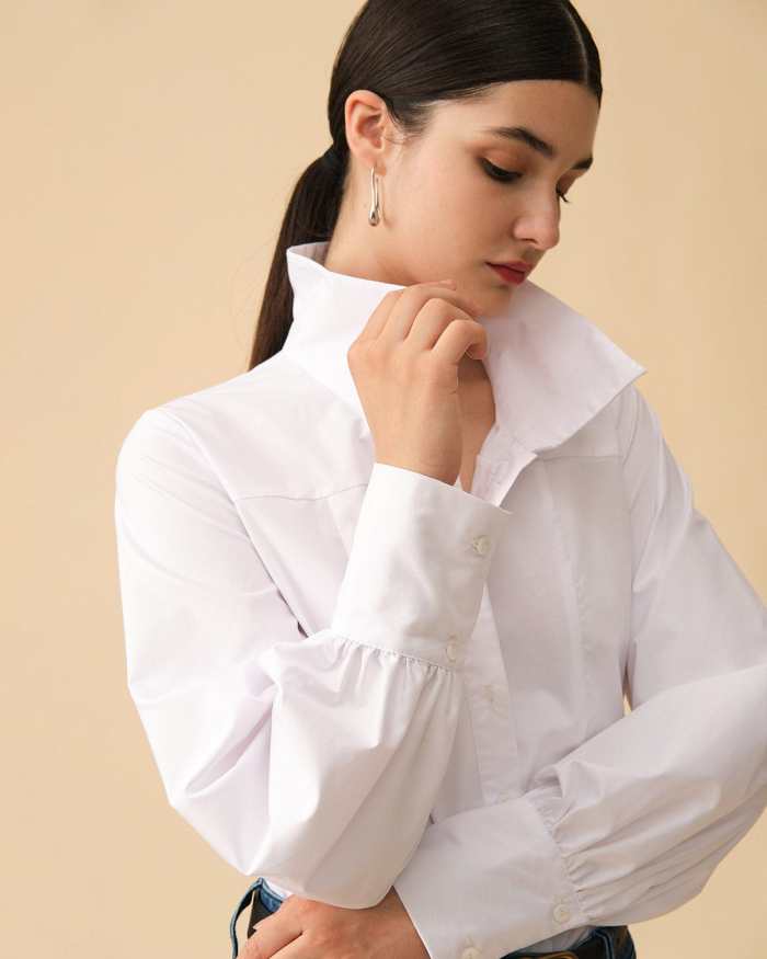The Solid Lantern Sleeve Collared Shirt