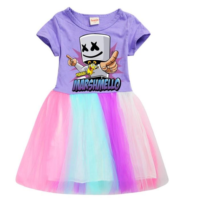 Dj Marshmello Yeah Mouse Girls Pink Cotton Bodice Rainbow Tulle Dress
