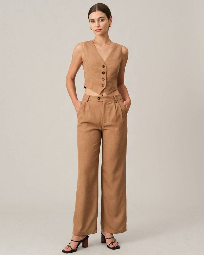 The Solid Pleated High-Waisted Pants