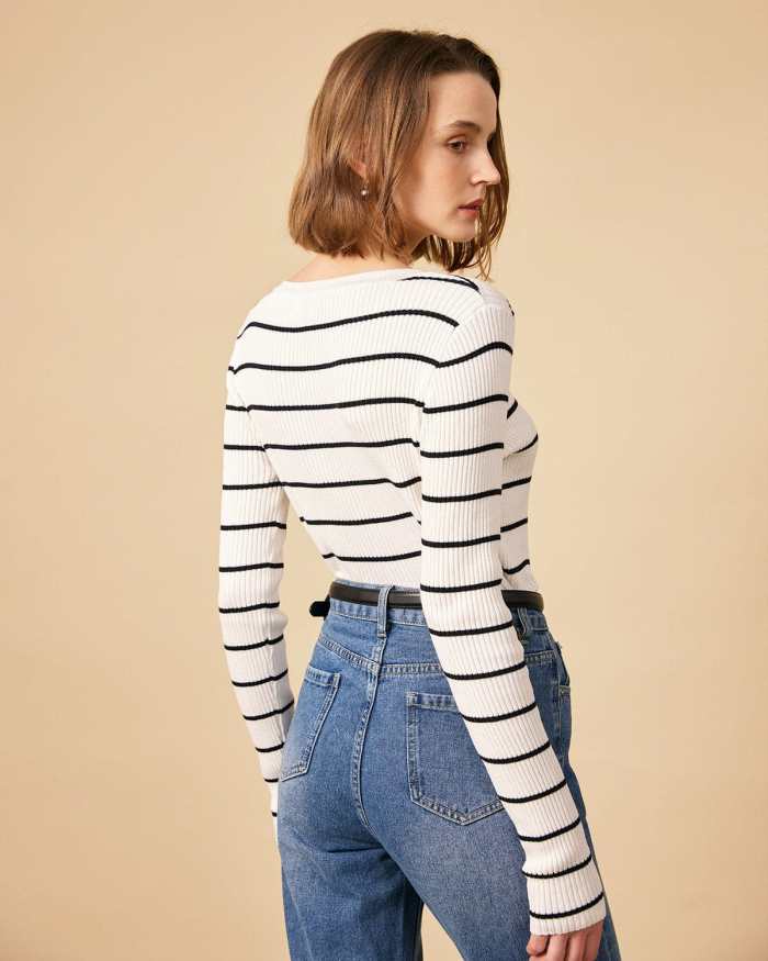 The Striped Slim-Fit Ribbed Knit Cardigan