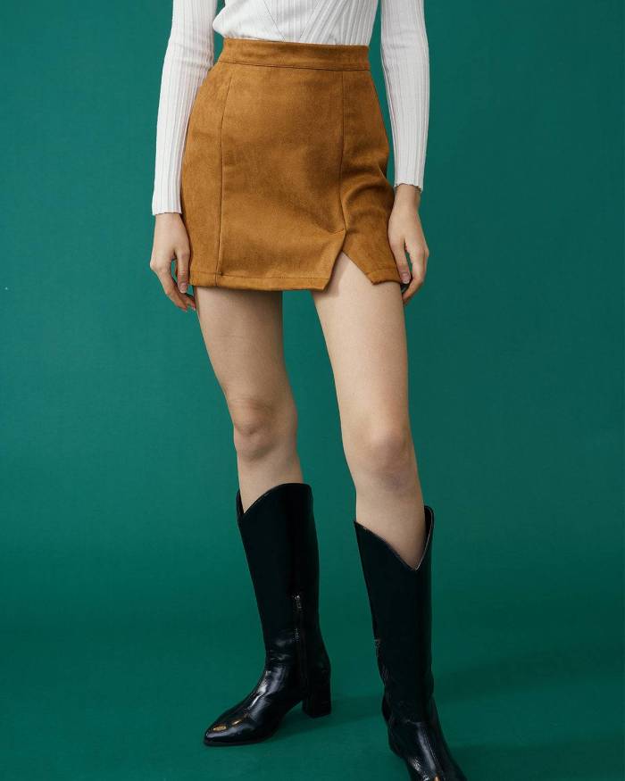 The High-Rise Faux Suede Mini Skirt