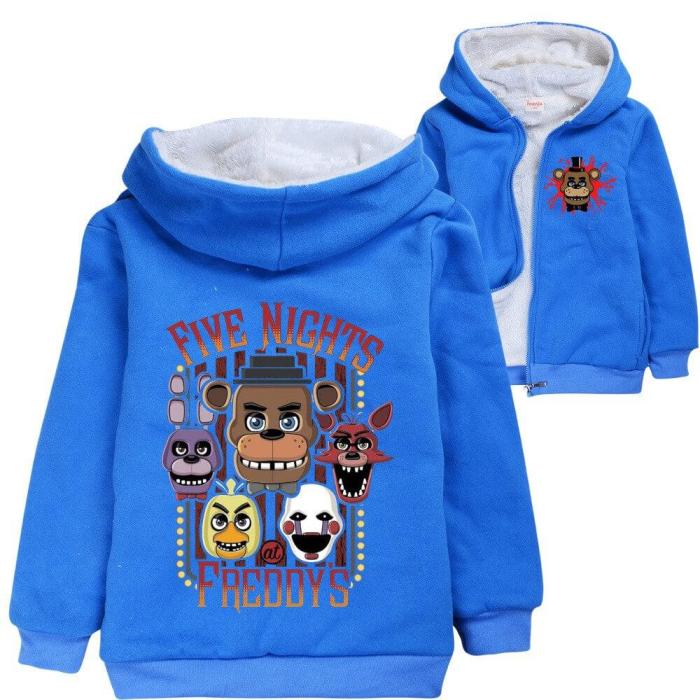 Five Nights At Freddy Print Boys Fleece Lined Zip Up Cotton Hoodie