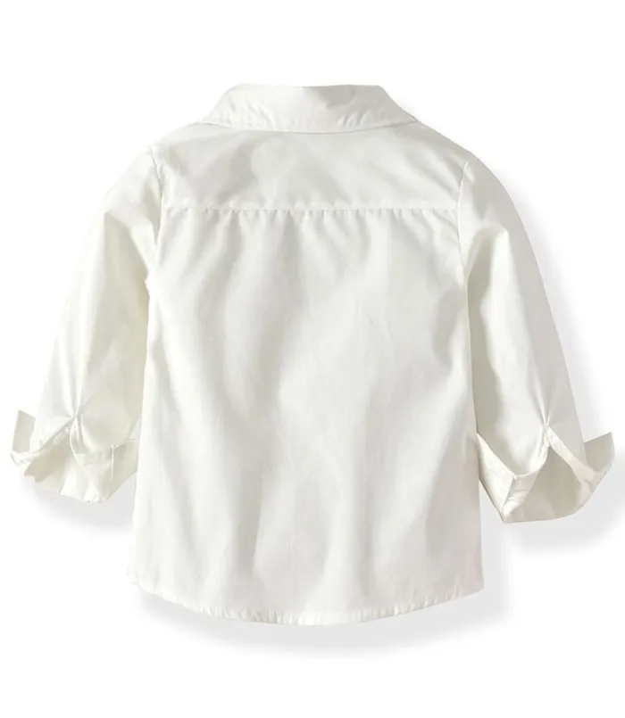 White Cotton Shirt With Bow Tie Grey Vest N Pants Boys Suit Outfit Set