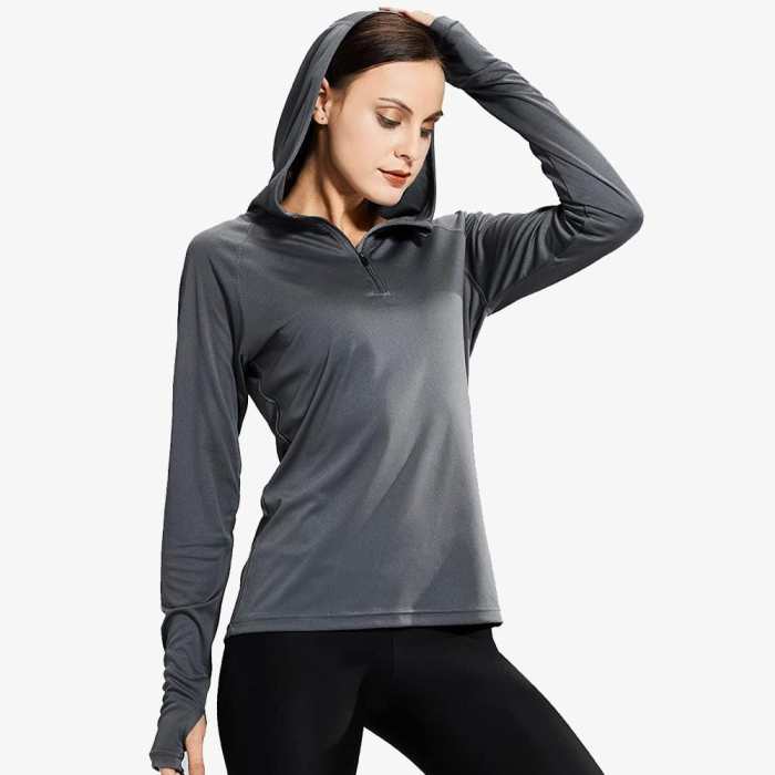 Women Upf 50+ Sun Protection Hoodie Shirt Long Sleeve