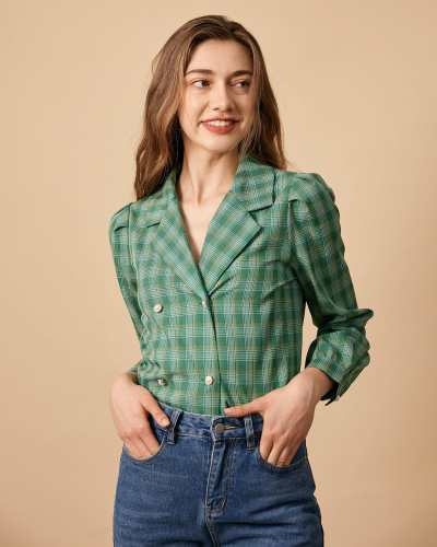 The Collared Puff Sleeve Plaid Blouse