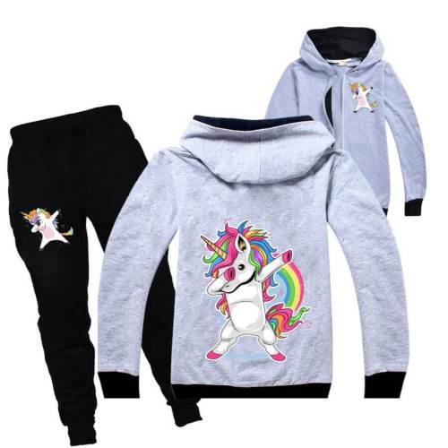 Dab Dance Rainbow Unicorn Print Girls Boys Zip Up Hoodie And Pants Set