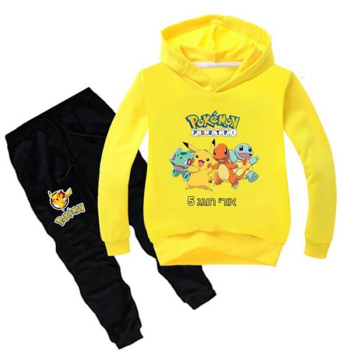 Pokemon Family Pikachu Print Girls Boys Cotton Hoodie Sweatpants Suit