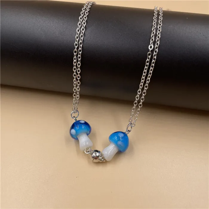 2Pcs/Set Mushroom Magnetic Necklaces