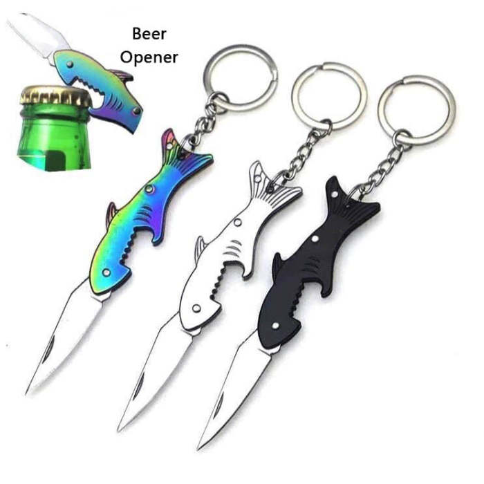 Shark Beer Opener Hidden Knife Key Chain