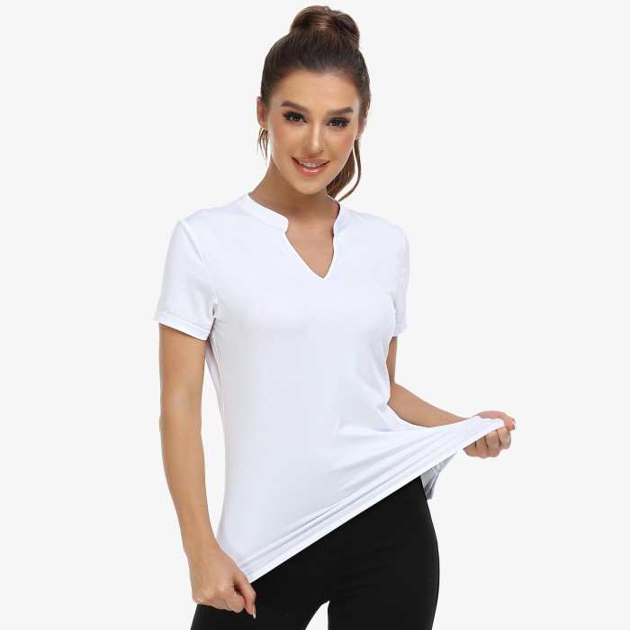 Women Collarless Polo Shirt Quick Dry Short Sleeve Golf Shirt