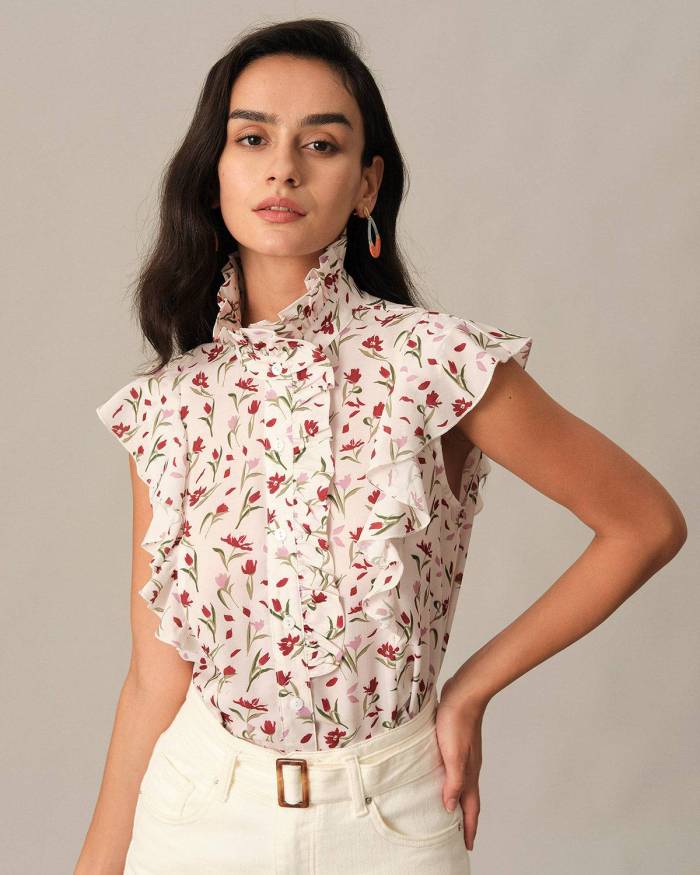 The Ruffle Mock Neck Floral Blouse