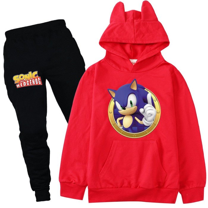 Sonic The Hedgehog Print Girls Boys Hoodie Pants Suit Long Outfit Set