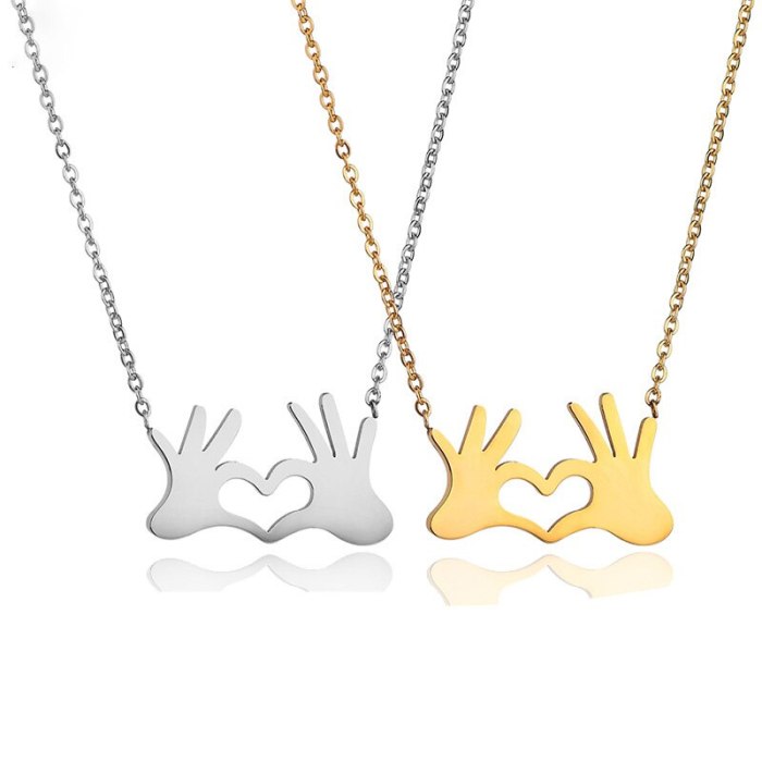 Gold Silver Color Palm Heart Pendant Necklace Couple Jewelry