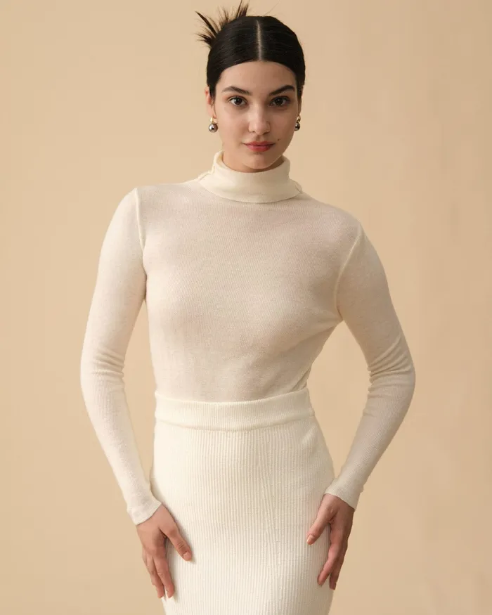 The Solid Turtleneck Ribbed Sweater
