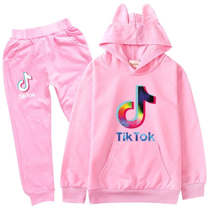 Tik Tok Print Girls Boys Cotton Hoodie And Sweatpants Sets Sportswear