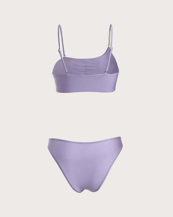 The Purple Cutout Pearl Strap Bikini Set
