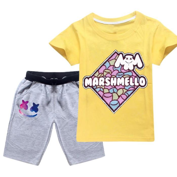 Plaid Dj Marshmello Print Boys Girls T Shirt N Grey Shorts Child Suit