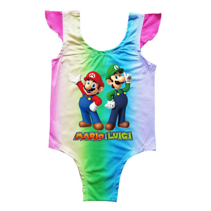 Girls Super Mario Luigi Print Galaxy Rainbow Styles One Piece Swimsuit