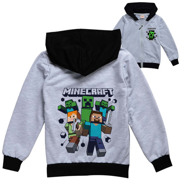 Minecraft Figures Print Boys Girls Zip Up Hoodie Cotton Sweatshirt