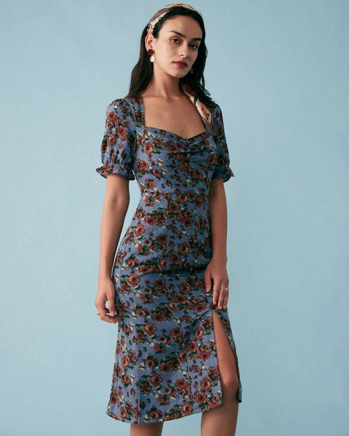 The Retro Ruffle Floral Midi Dress