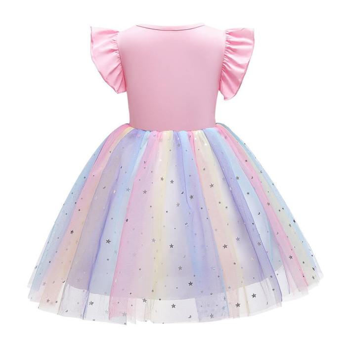 Summer Heart Beaded Unicorn Stars Sequin Rainbow Tulle Party Dress