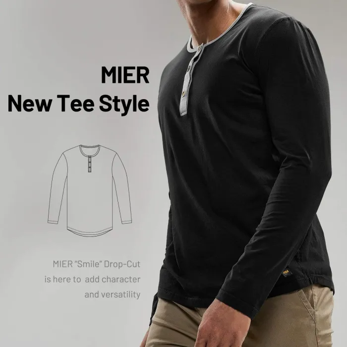 Men Long Sleeve Henley Shirts Casual Cotton Tee Shirt