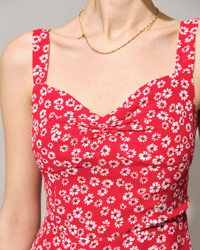 The Red Sweetheart Neck Floral Slip Mini Dress