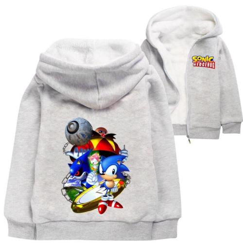 Boys Girls Sonic The Hedgehog Print Cotton Zip Up Lined Hooded Jacket