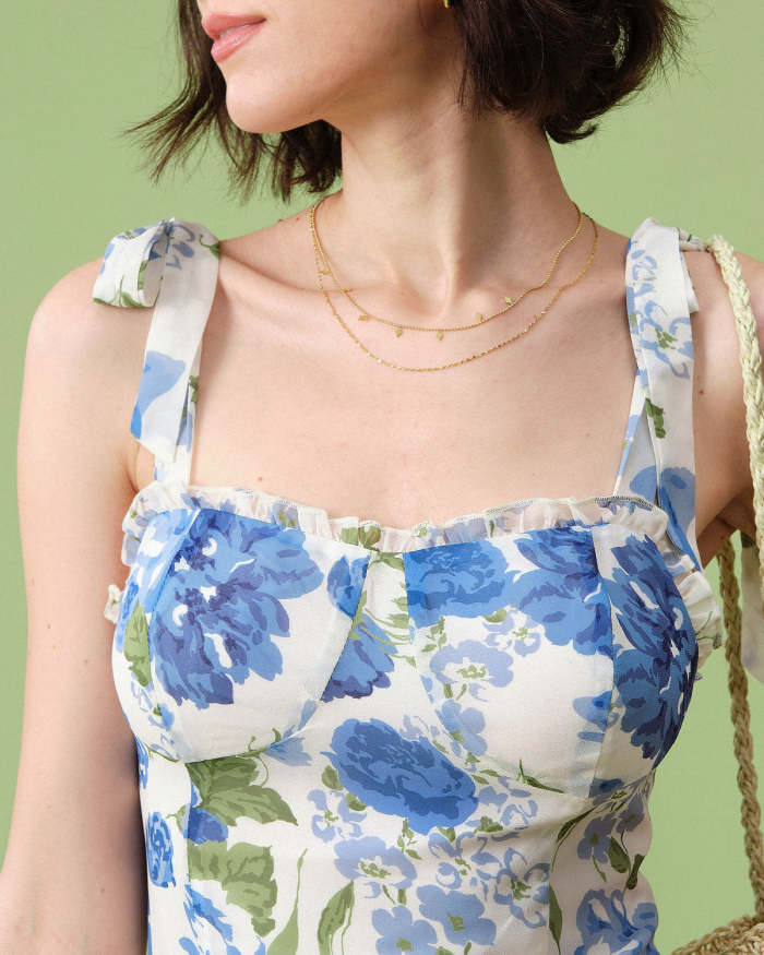 The Blue Tie Strap Frill Trim Cami Top