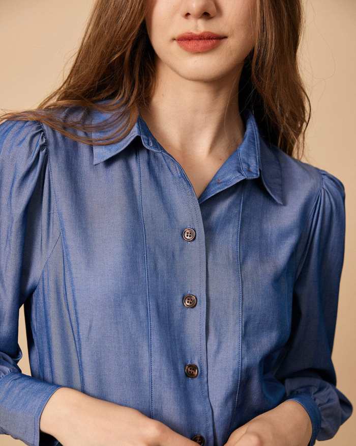 The Blue Collared Puff Sleeve Blouse